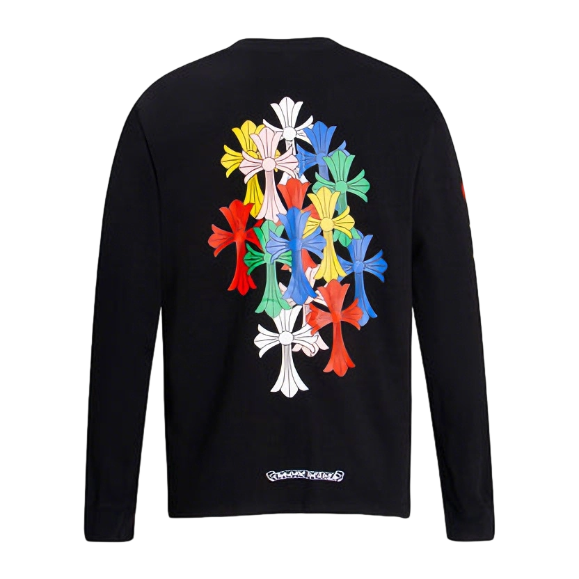 Gothic Cross & Graphic Print Long-Sleeve Crewneck Sweatshirts (Black/White)